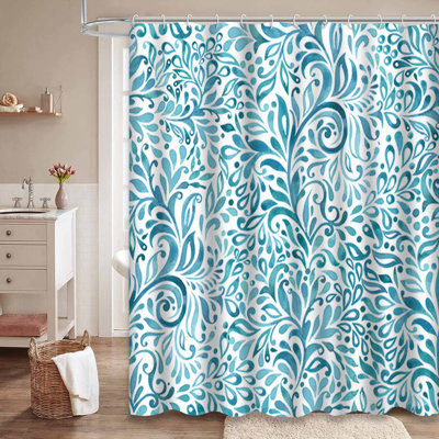 Rideau de douche imperméable à motif floral avec 12 crochets