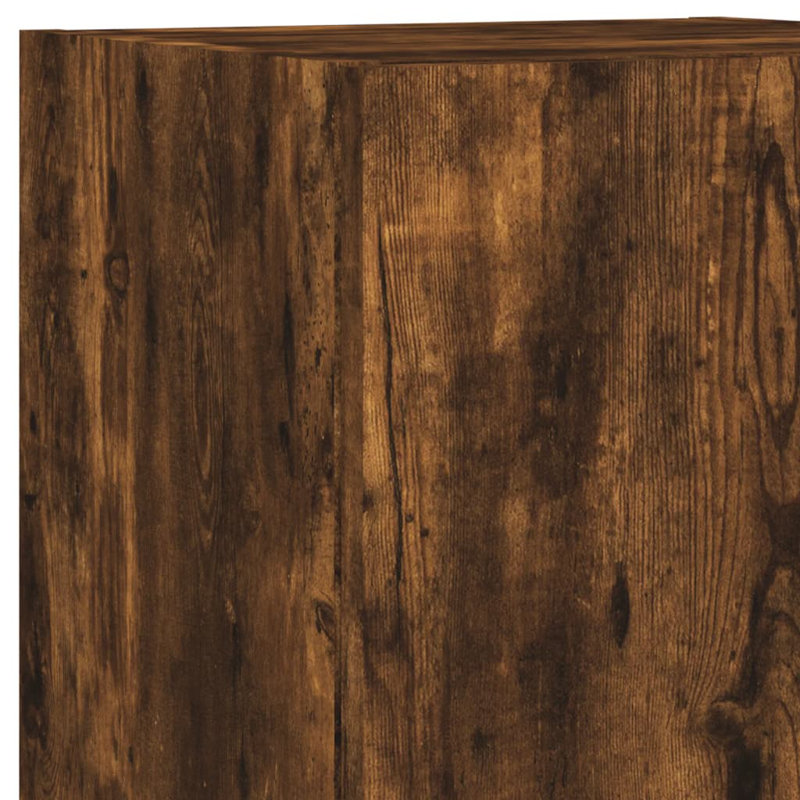 Olline Unfinished TV Stand for TVs up to 28" with Fireplace Included, Smoked Oak