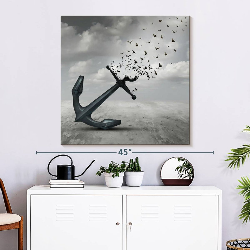 Ancre et oiseaux, H 33 po x l 33 po