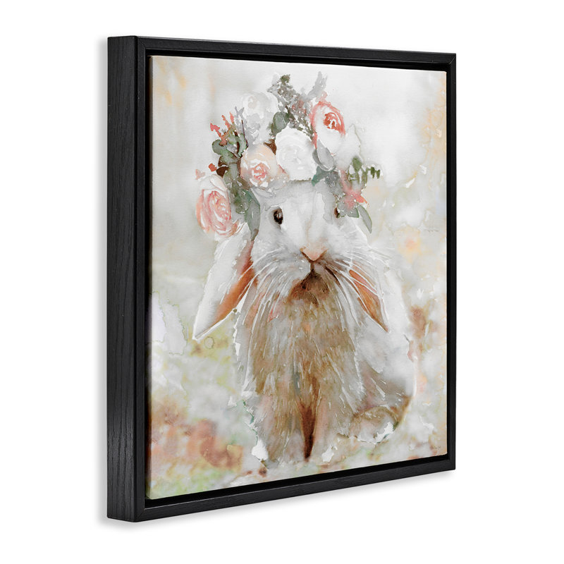 "Spring Spring Bunny", art mural encadré par Stellar Design Studio, Cadre flottant noir de jais, H 18 po x l 18 po