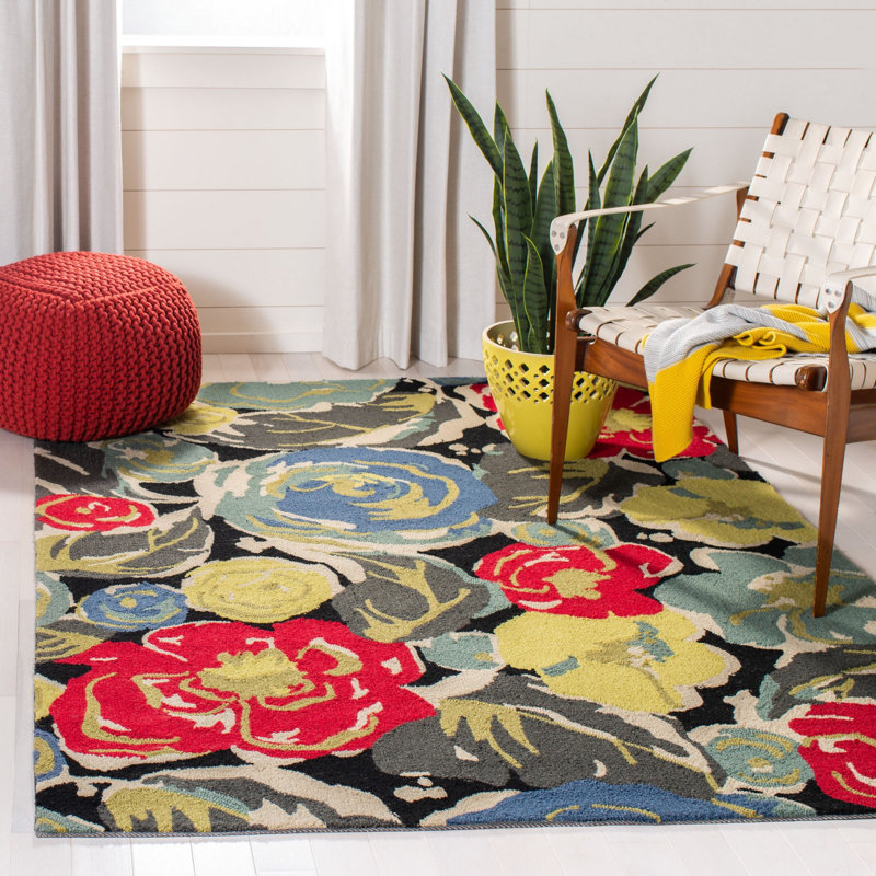 Doyle Hand Hooked Performance Floral Rug, Rectangle 8' x 10'
