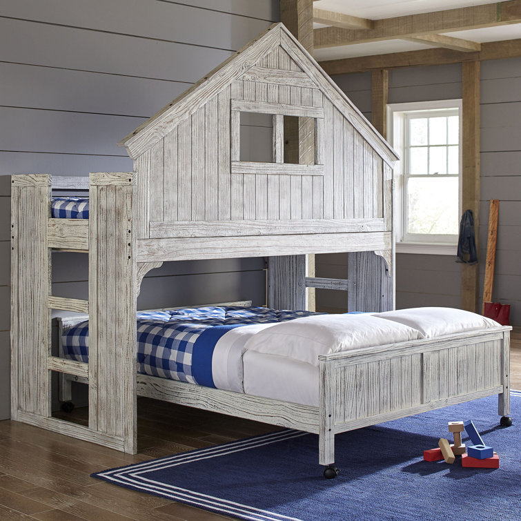 Rustic Loft Full/Double Bed Frame with Pine Wood Headboard in Brushed Driftwood