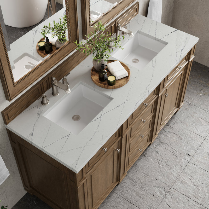 Bristol 60 in. Double Vanity, Saddle Brown, Ethereal Noctis, 8" Widespread