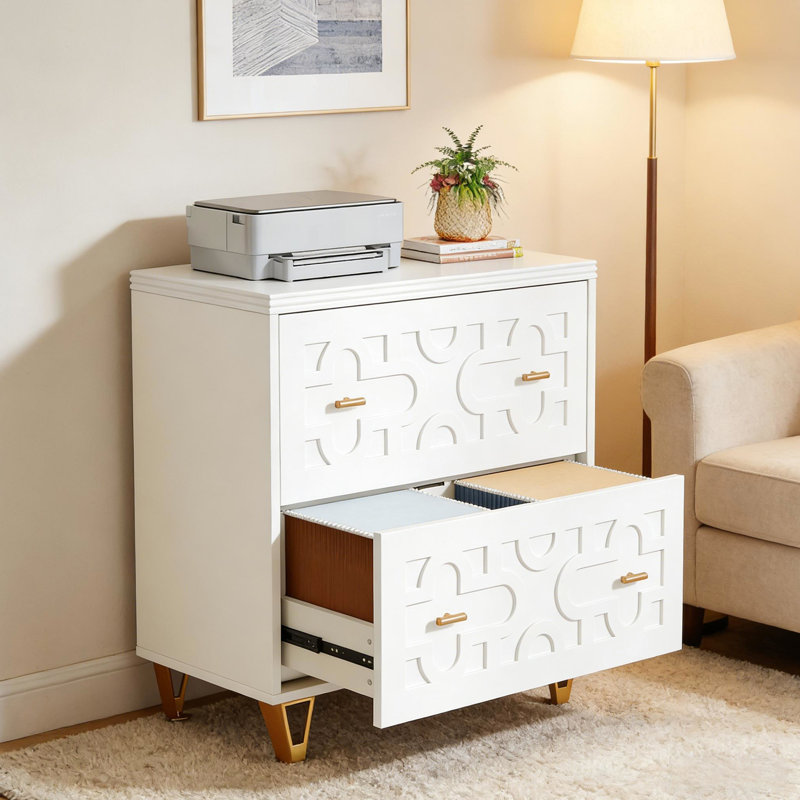 Armoire multifonctionnelle blanche de style nordique, deux tiroirs spacieux, poignées dorées, sangles de bout et pattes réglables, barres de suspension, poignées