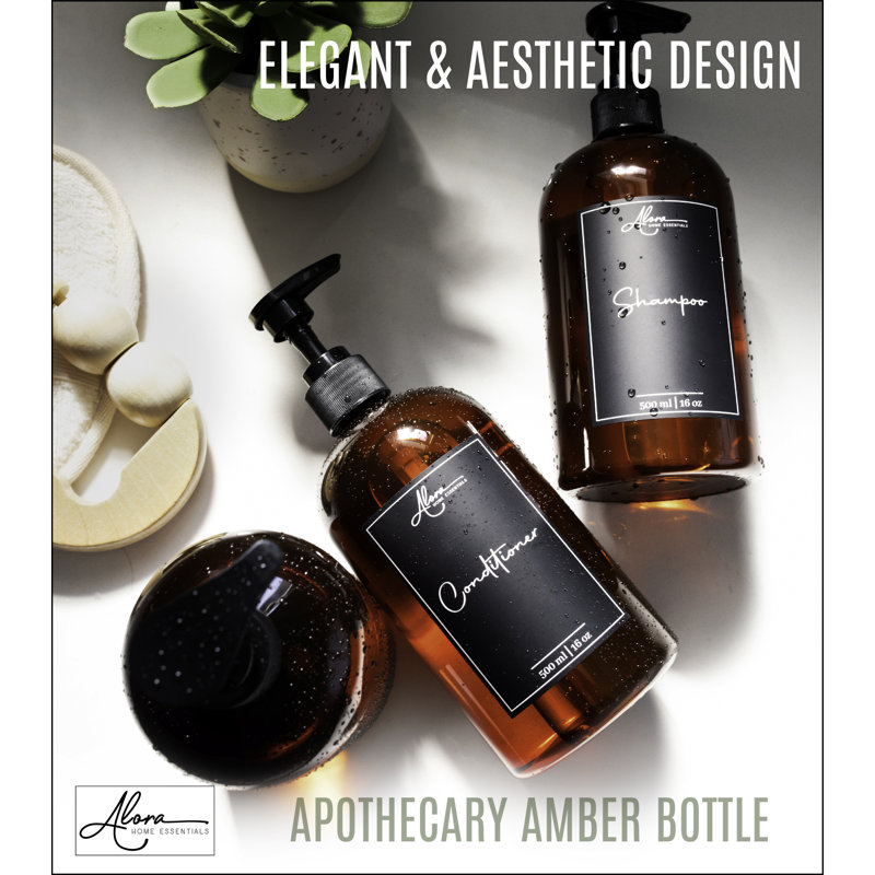 Amber 16oz Refillable Soap Dispenser Set with Labels