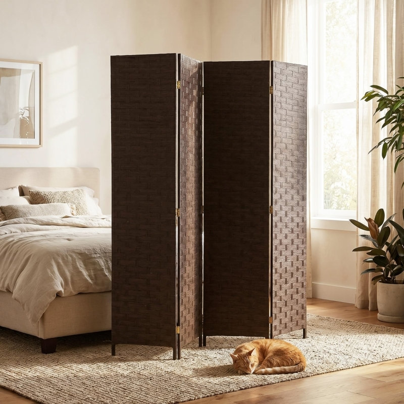 4‑Panel Room Dividers, Wave Fibre Freestanding Folding Privacy Screen Panels, Partition Wall Divider for Indoor Bedroom Office, 170 cm, Grey
