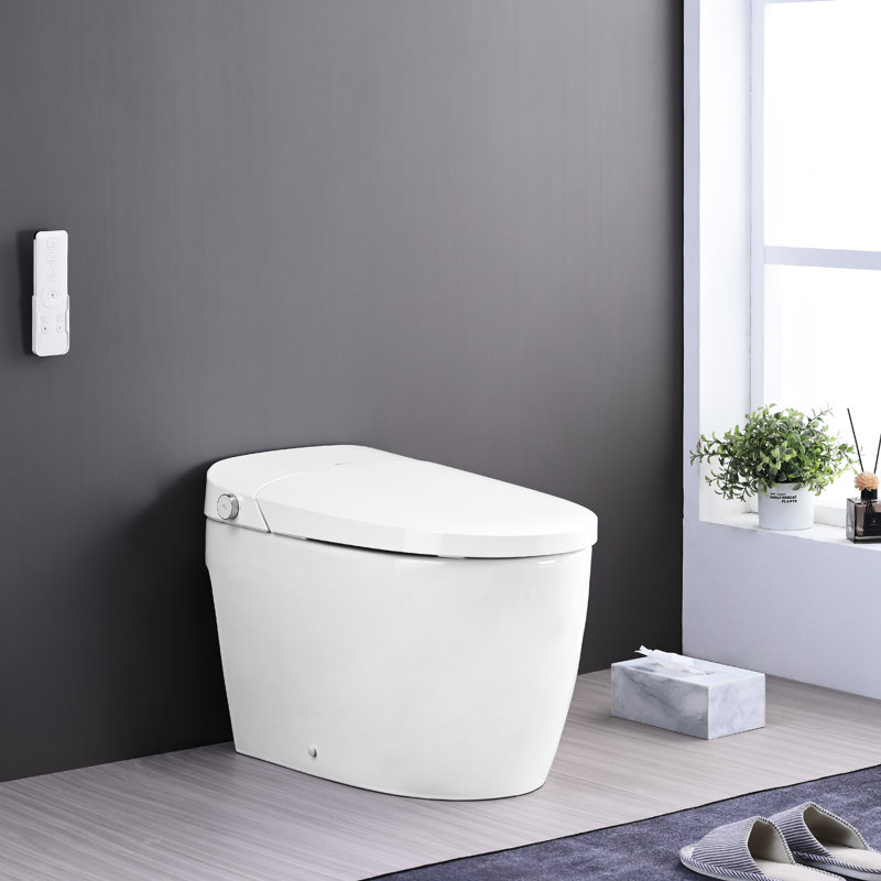 Toilette intelligente avec siège chauffant, ralentissement silencieux, nuit. Céramique blanche, hauteur de 18,72 po, profondeur de bidet de 30,9 po, lavage de balançoire, télécommande. 15,93 po de largeur,