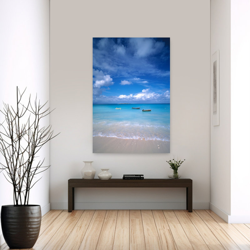 Bateaux, Antilles, mer des Caraïbes, paisible, paisible, plage, océan, art, H 60 po x l 40 po