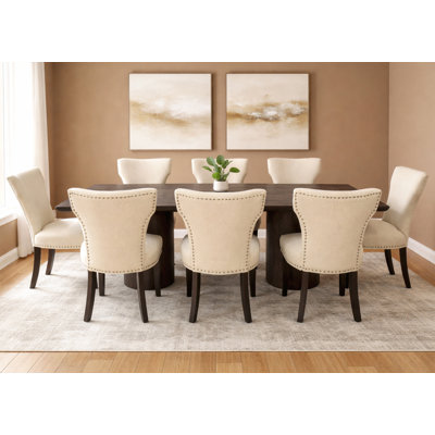 Cordney 96" Dining Table Set With 8 Ivory Chairs