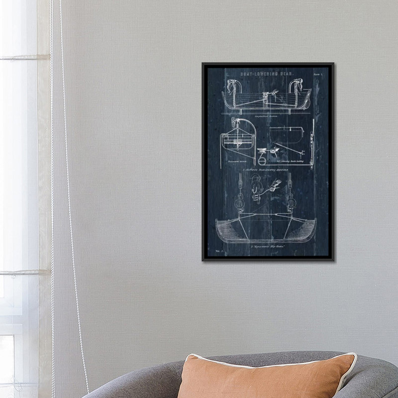 « bateau lancement blueprint i » par sauvage pomme portfolio, impression sur toile, Toile avec cadre noir, Pas de tapis