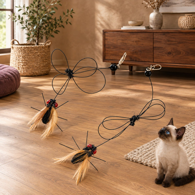 Fabriqués à la main et inspirés d'insectes naturels de type mouche, ces 2 accessoires en plumes servent de recharges pour les baguettes interactives pour chatons et les jeux d'intérieur pour chats.