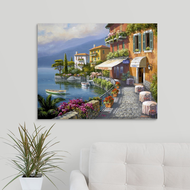 « Seaside Bistro Cafe » par Sung Kim, reproduction d'art, H 24 po x l 30 po x 1,5 po, Toile