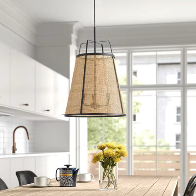 Drum Shape Bamboo Weaving Pendant Light, Rustic Farmhouse Chandelier, Industrial Light Fixture
