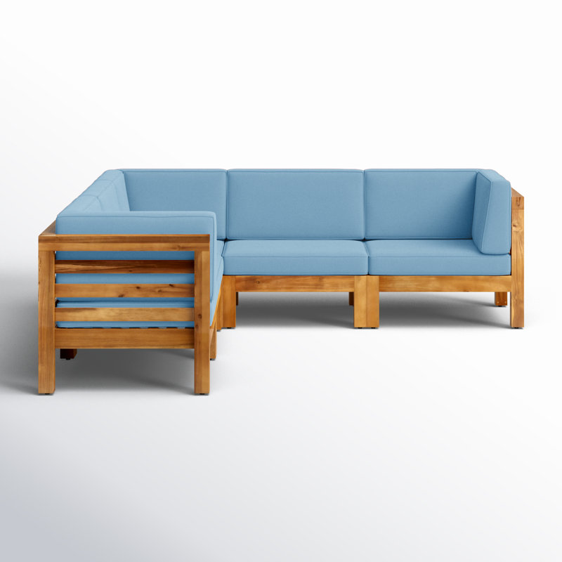 Canapé modulaire d'extérieur 30,25 po avec coussins, Structure brune / coussin bleu