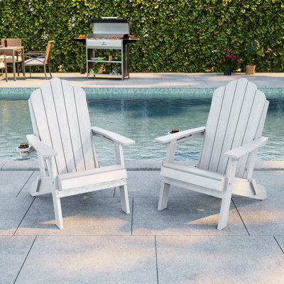Weather Resistant HDPE Folding Adirondack Chair with Cup Holder, Easy Assemble Outdoor Adirondack Chair for Patio, Yard and Pool