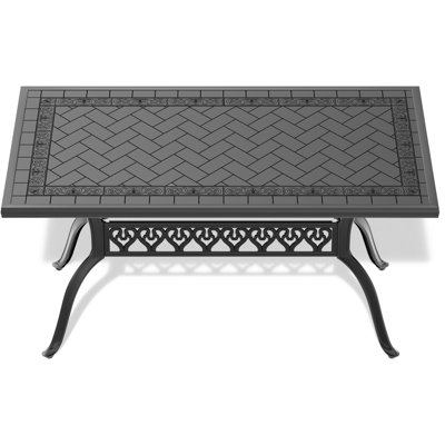 Outdoor Cast Aluminum Dining Table - Black, Rectangular, Pattern, 160Lbs Capacity, Rust , Rectangular Patio Surface, , 6 Seating
