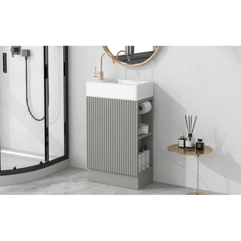 Meuble-lavabo 18,6 po avec lavabo, meuble-lavabo avec tablette à deux niveaux, orienté vers la gauche ou vers la droite, Gris