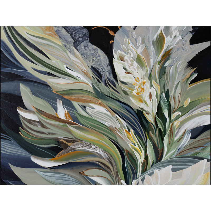 Magnolia Champaca Print by Novi Lim, 38" H x 50" W x 2" D, Black Floater Framed Canvas, No Mat