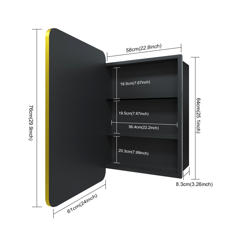 Rectangle Medicine Cabinet With Shelves, Gold