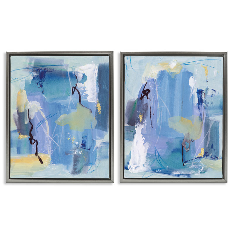 «Blue Abstract», ensemble de 2 toiles flottantes encadrées par Melissa Wang, H 31 po x l 25 po, Cadre flottant gris lustré
