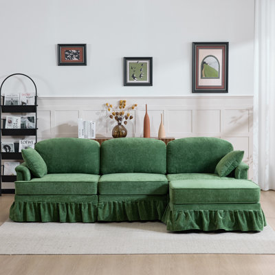 Canapé modulaire moderne avec jupe plissée à volants amovible, canapé nuage en chenille, repose-pieds et accoudoirs évasés