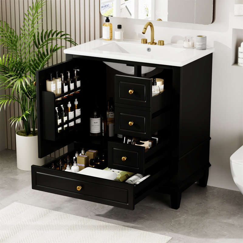 30" Bathroom Vanity With Sink, Noir, noir, noir, noir, Doré