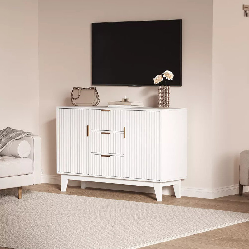 Buffet cannelé avec rangement, armoire à café moderne avec 3 tiroirs, console en bois pour la salle à manger, la cuisine, le salon, le couloir