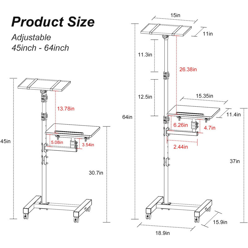 45'' H x 18.9'' W Laptop Cart with Wheels