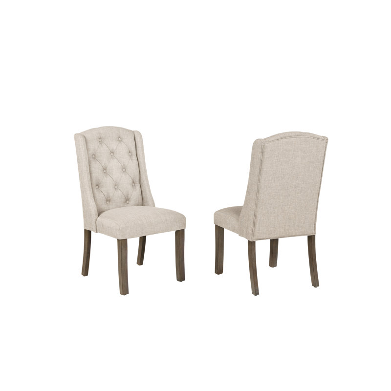 Chaises de salle à manger à oreilles avec dossier capitonné, Beige