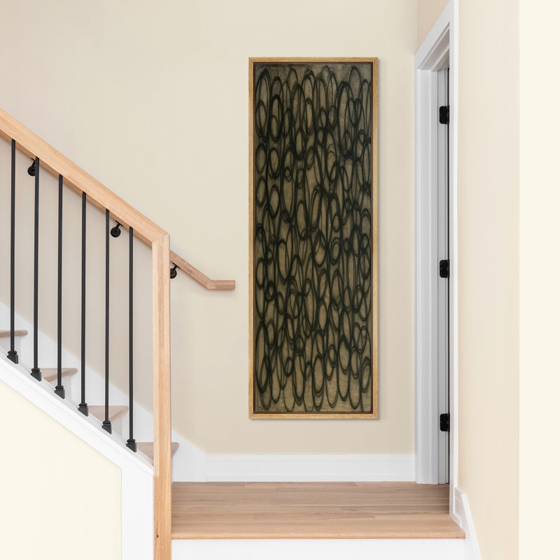 Abstrait motif de boucles d'olive organique foncé - grand art mural sur toile encadrée, H 60 po x l 20 po x P 1,5 po, Naturel