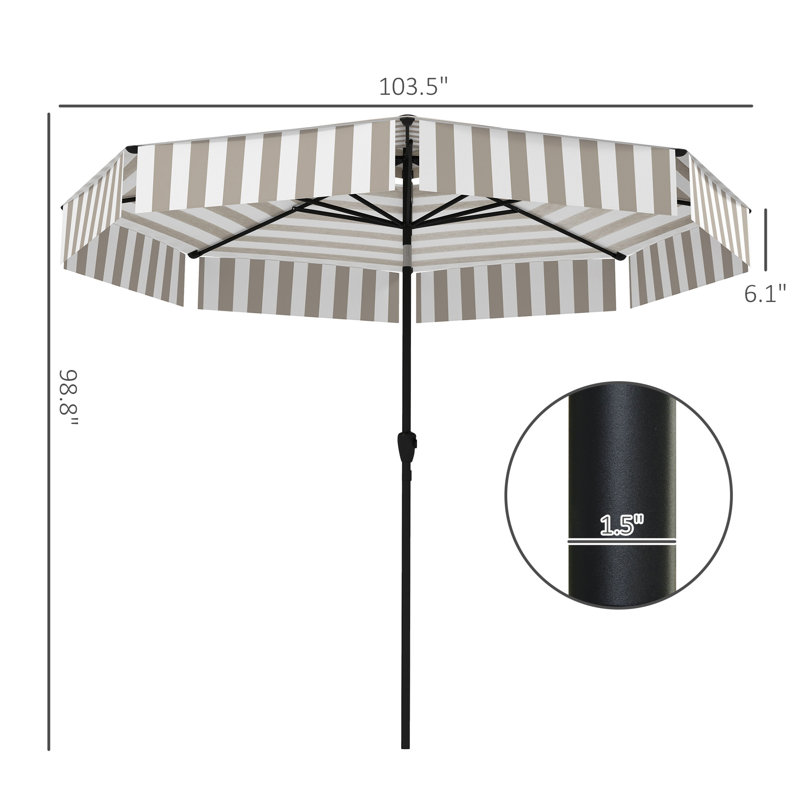 Parasol de marché extérieur, parapluie de patio, parasol de table de patio ventilé à 2 niveaux avec manivelle 8 baleines, parapluie de porche inclinable, pour l'extérieur