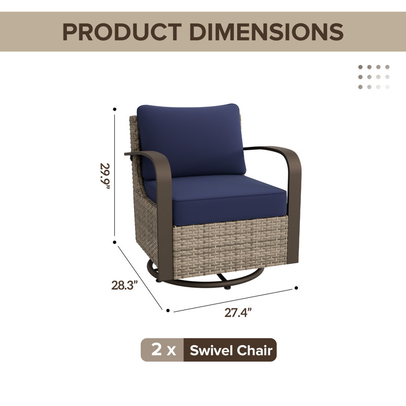 Patio Wicker Swivel Rocking Chairs with Cushions (Set of 2), Blue