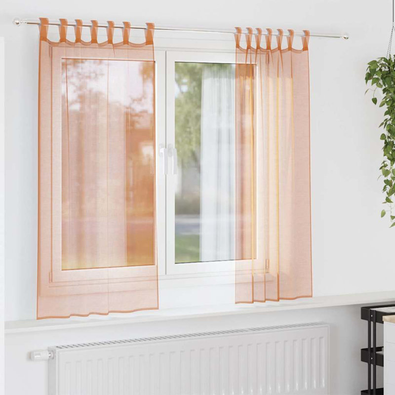 Voile Curtains With Tab Top 2 Pcs, 140cm Width x 140cm Drop, Terracotta