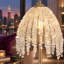 Lampe de table cascade moderne en cristal 19 po, abat-jour perlé avec base texturée en marbre