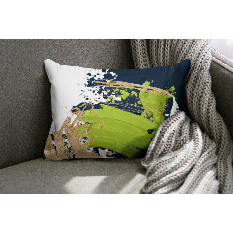 Wintta Abstract Outdoor Reversible Throw Pillow, Chertreuse/Gold/White