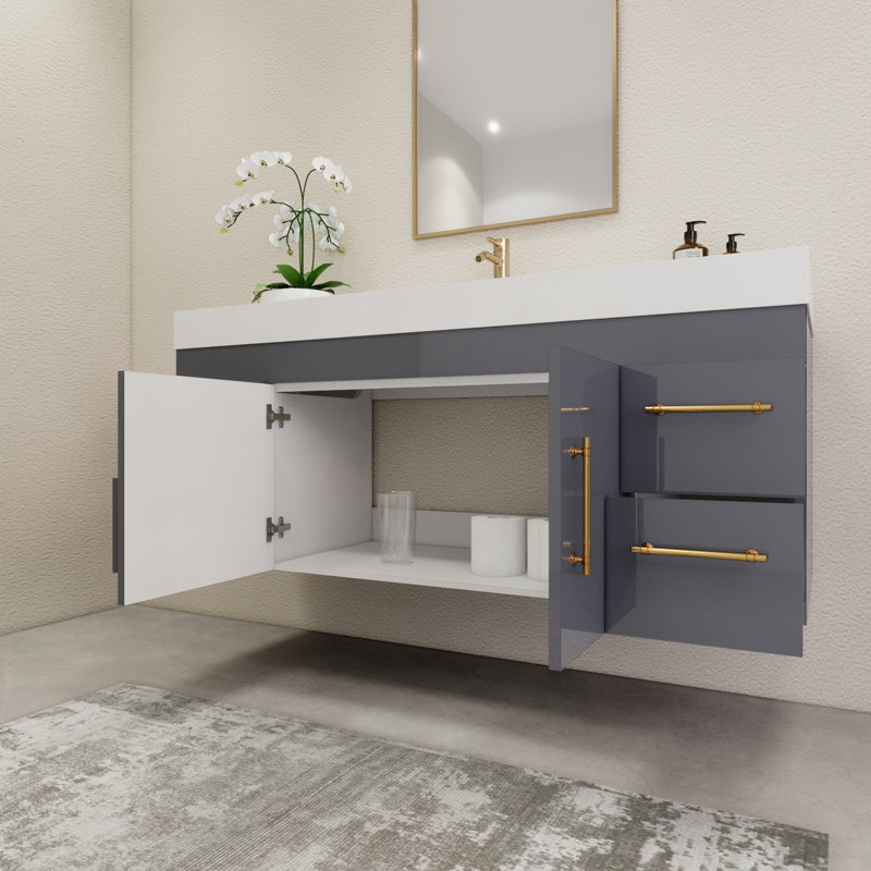Ensemble de meuble-lavabo simple 60 po, Gris brillant