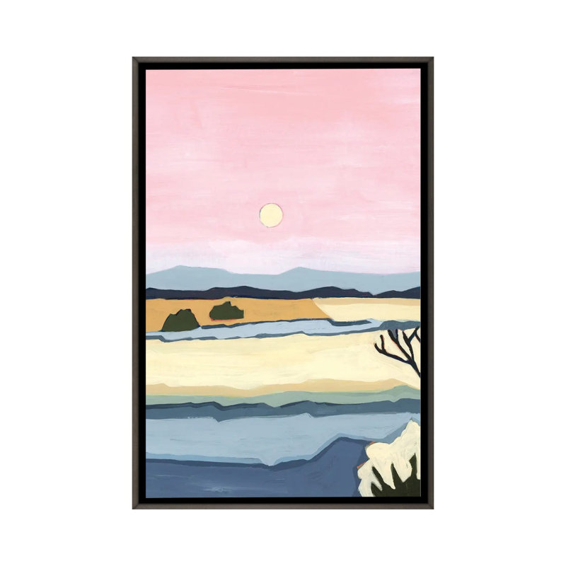 «Pink Sunset Over Villacuri», 2023 - reproduction d'art murale - toile encadrée, 60 po x 40 po, Toile avec cadre, Gris