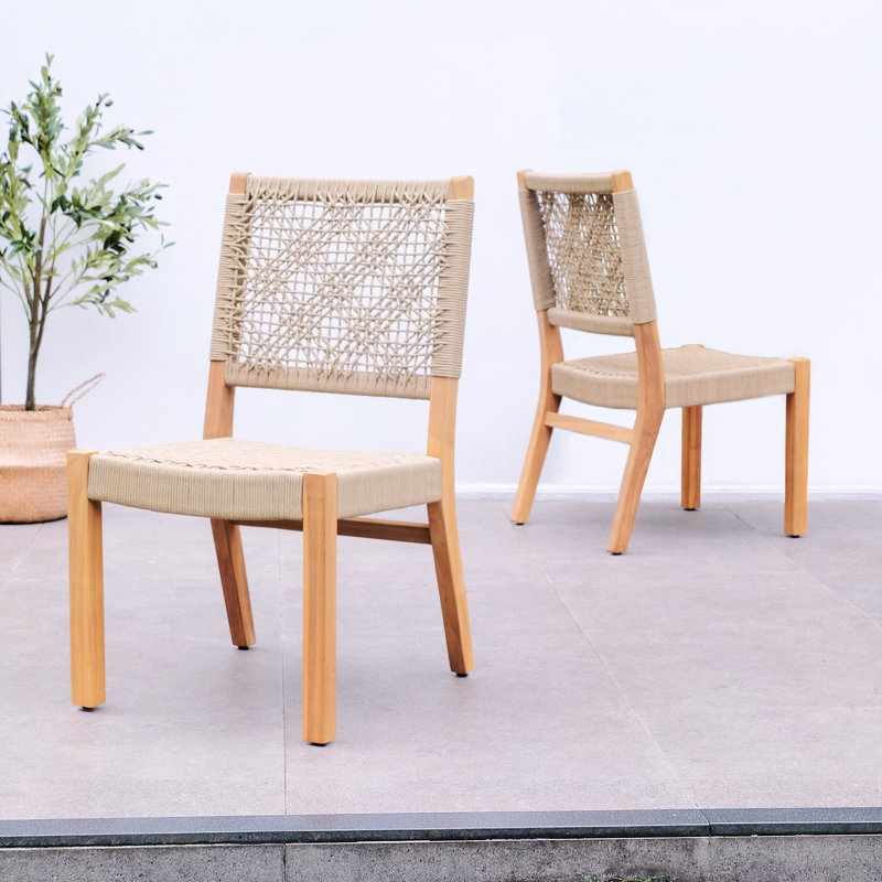 Chaise d'appoint de patio en teck Seras, Tanné
