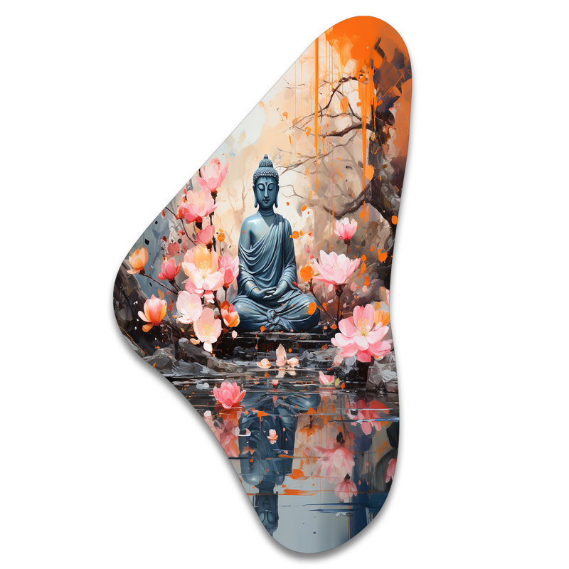 Thyda - Méditation en forme de Boomerang, art mural en métal asymétrique, H 39 po x l 21 po x P 1 po