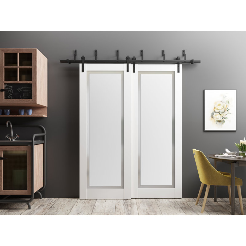 Portes blanches en grange coulissante Planum, 56 po x 96 po