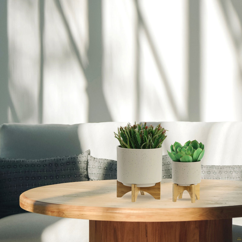 S/2 5/8" PLANTER W/ WOOD STAND