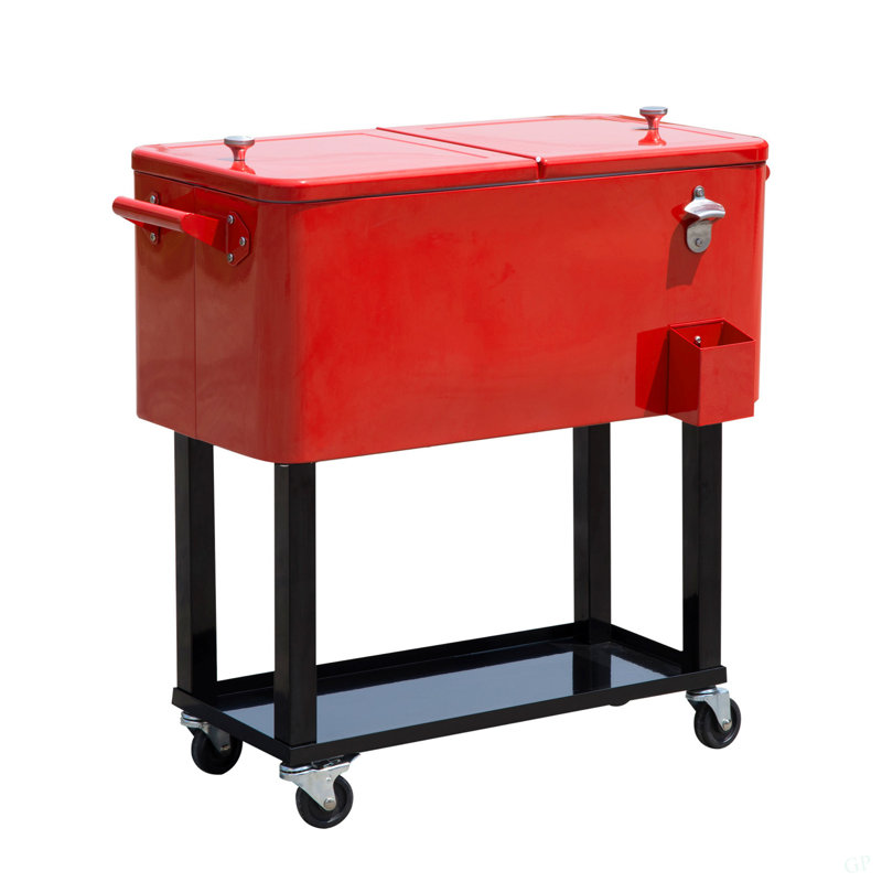 Chariot à glaçons sur roulettes Outsunny 80 QT, Rouge