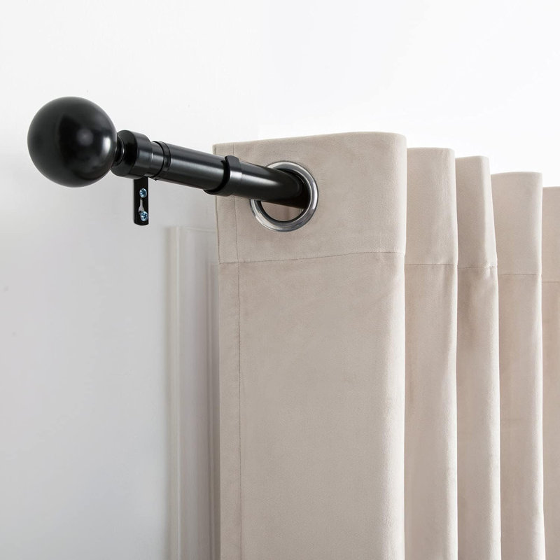Curtain Poles Metal Plain Ball Extendable Curtain Pole 160 Cm To 300 Cm, Matte Black