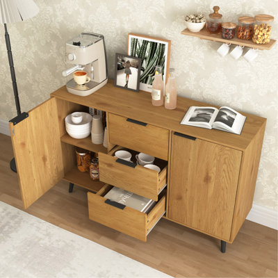 47.2" Buffet Sideboard Cabinet, Kitchen With Efficient Storage, 3 Drawers 2 Doors, Natural Wood Color, Strong Build Cabinet & Tone, And Quiet