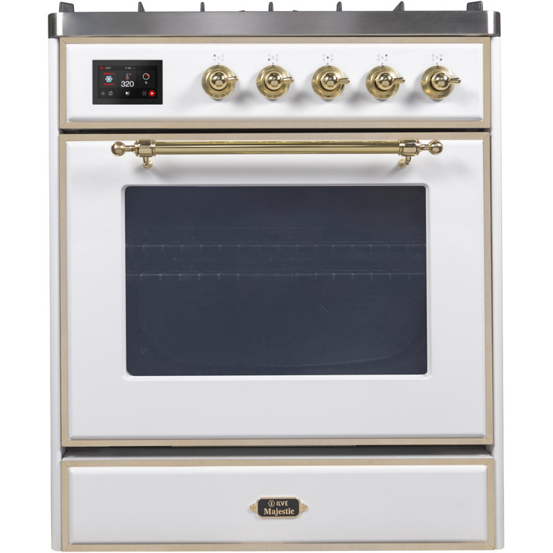 Majestic II 30" 2.3 cu. ft. Freestanding Dual Fuel Range, White/Brass, Liquid Propane