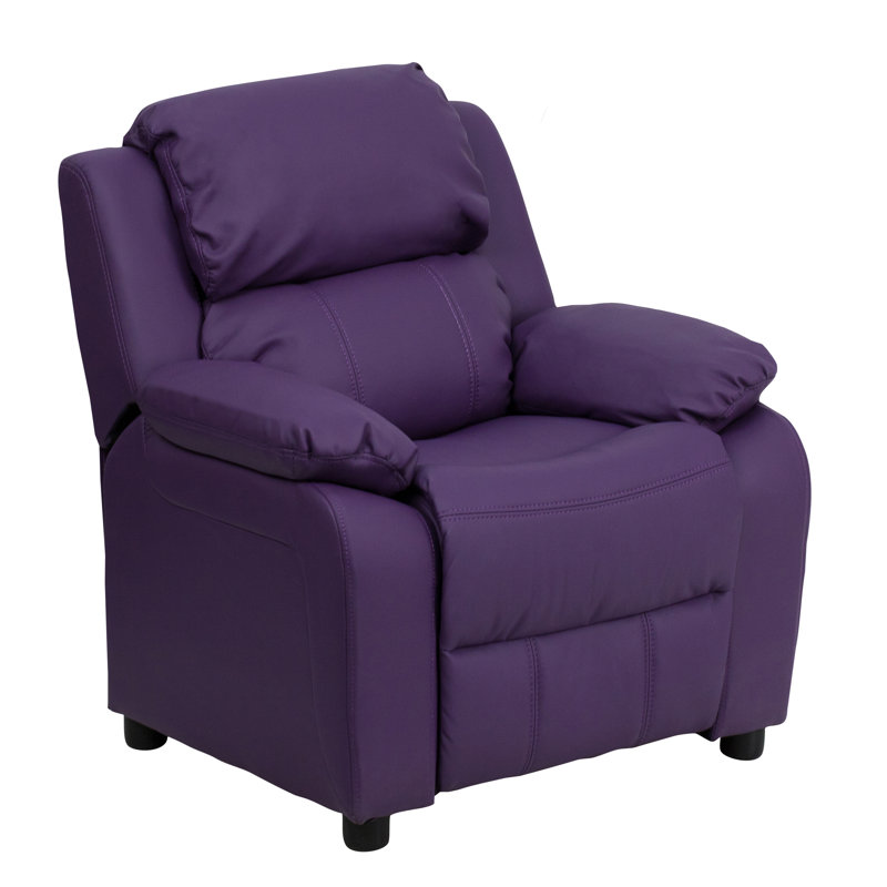 Degeorge Deluxe Padded Contemporary Kids Recliner with Storage Arms, Purple Vinyl