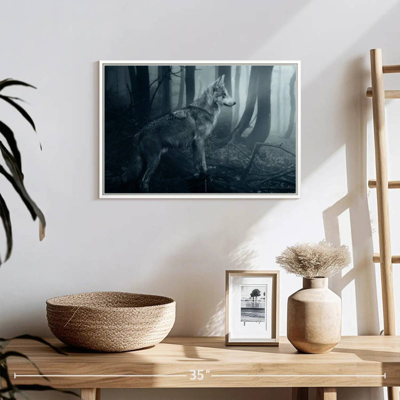 Loup gris, Cadre flottant blanc, 19 po x 13 po
