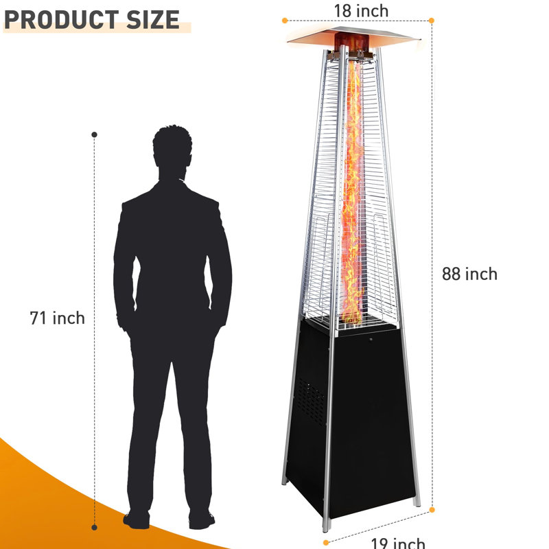 Chauffe-terrasse 48 000, dispositif anti-flamme automatique, housse imperméable et température réglable idéale pour le jardin au propane extérieur, avec roues mobiles, filet de protection supérieur idéal pour rassemblements