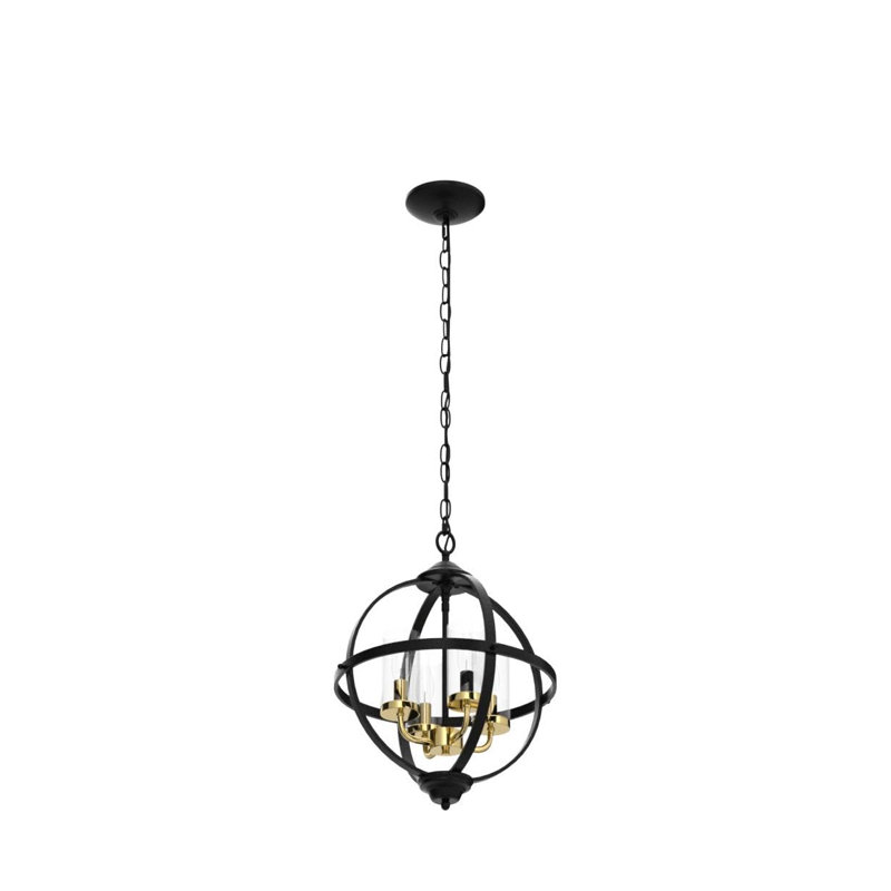 Lustre suspendu rustique à 3 lumières, noir et doré, hauteur réglable