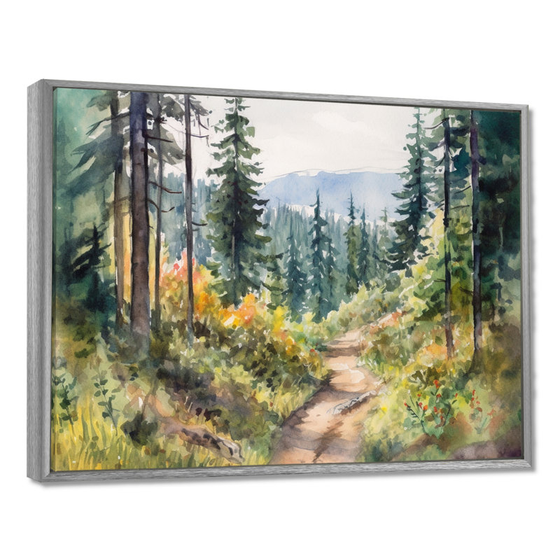 «Little Road In Mountain Landscape X - Forest», reproduction d'art sur toile, H 16 po x l 32 po x P 1 po, Encadrement argenté